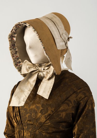 Straw bonnet, with woven silk ribbons, 1840s by Unbekannt Unbekannt